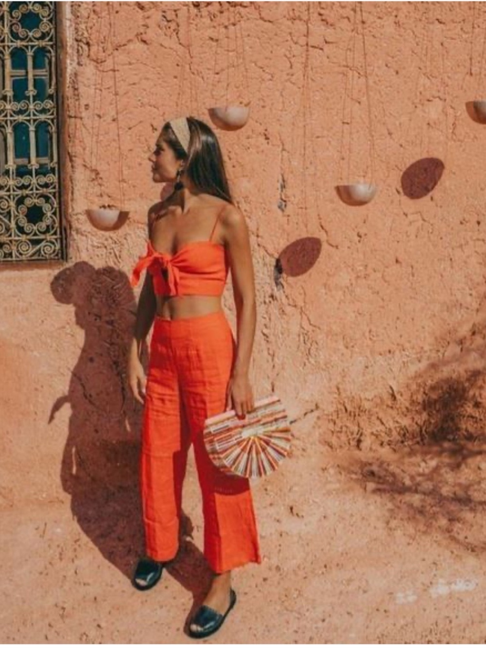 Faithfull the Brand Coral Red Pant and Top  Linen Set S